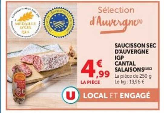 Saucisson sec d'Auvergne IGP Cantal Salaisons
