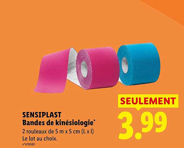 SENSIPLAST Bandes de kinésiologie* 2 rouleaux de 5 m x 5 cm (L x l) Le lot au choix.