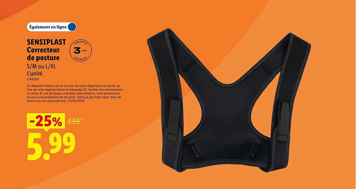 SENSIPLAST Correcteur de posture S/M ou L/XL L’unité.