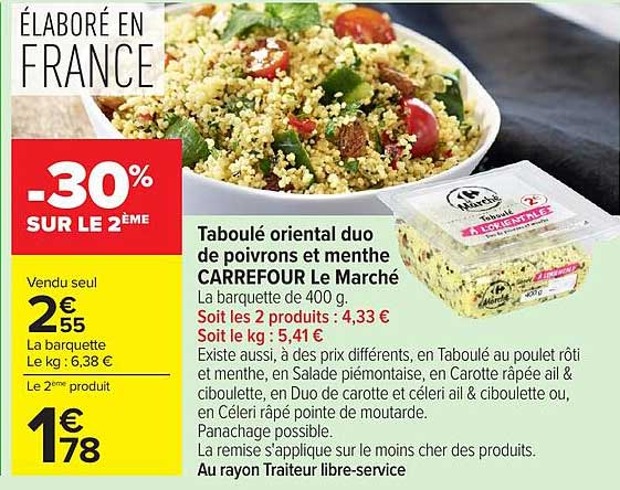 Taboulé oriental duo de poivrons et menthe CARREFOUR Marché