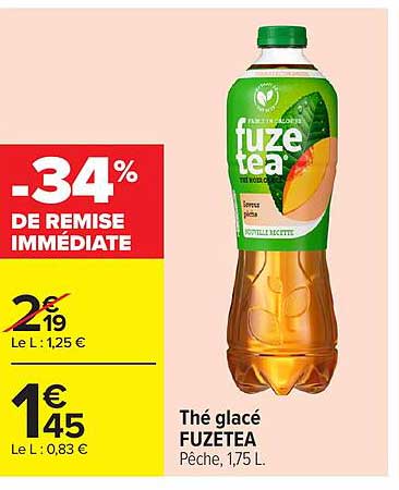 Thé glacé FUZETEA Pêche, 1,5 L.