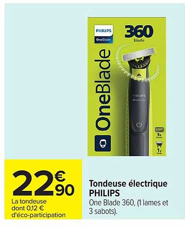 Tondeuse électrique PHILIPS OneBlade 360, (1 lames et 3 sabots).