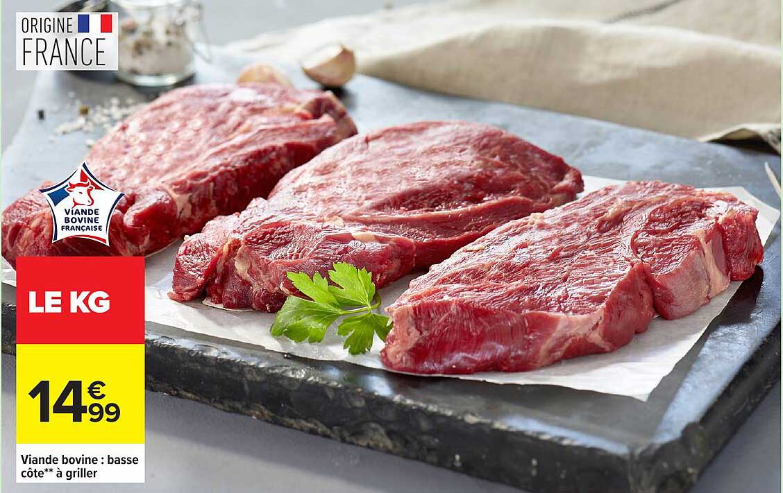 Viande bovine : basse côte* à griller
