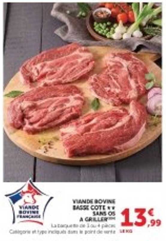 VIANDE BOVINE BASSE CÔTE x4 SANS OS À GRILLER
