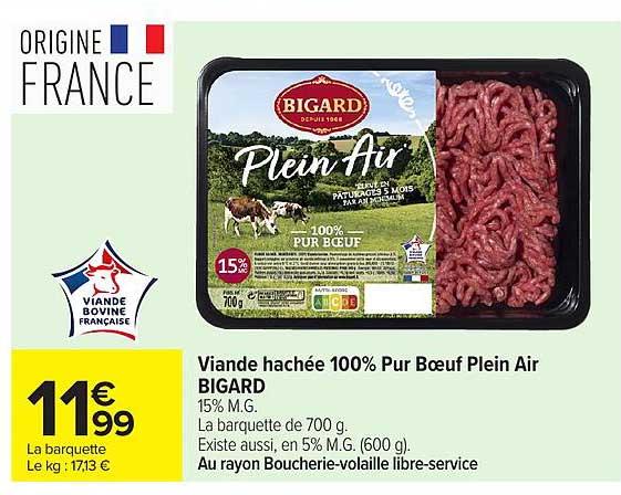 Viande hachée 100% Pur Bœuf Plein Air BIGARD