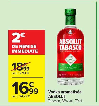 Vodka aromatisée ABSOLUT Tabasco, 38% vol., 70 cl.