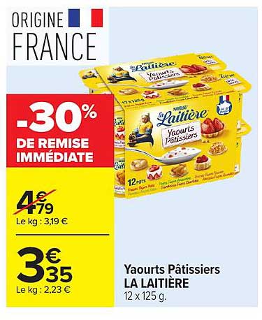 Yaourts Pâtissiers LA LAITIERE 12 x 125 g.