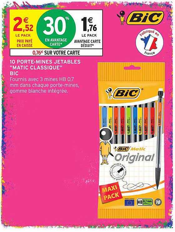 10 PORTE-MINES JETABLES "MATIC CLASSIQUE" BIC