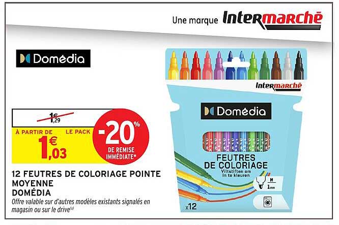 12 FEUTRES DE COLORIAGE POINTE MOYENNE DOMÉDIA