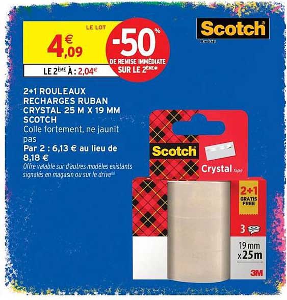 2+1 ROULEAUX RECHARGES RUBAN CRYSTAL 25 M X 19 MM SCOTCH
