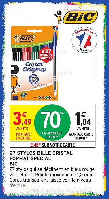 27 STYLOS BILLE CRISTAL FORMAT SPECIAL BIC