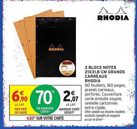 3 BLOCS NOTES 21X31,8 CM GRANDS CARREAUX RHODIA