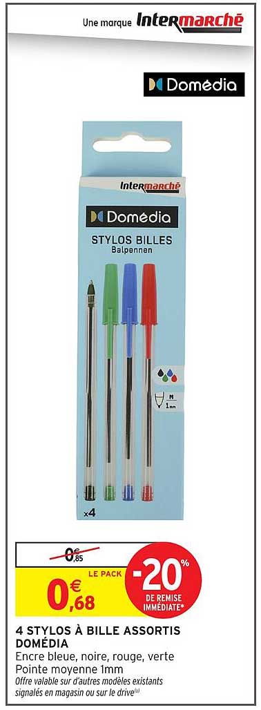 4 STYLOS À BILLE ASSORTIS DOMÉDIA