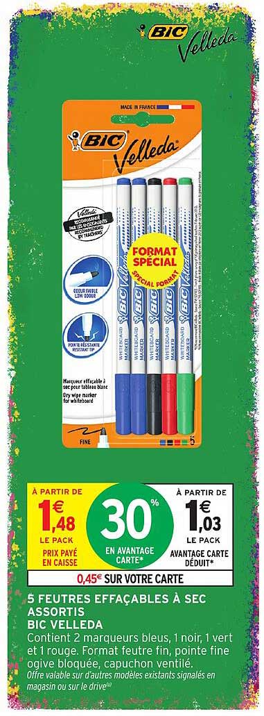 5 FEUTRES EFFACABLES À SEC ASSORTIS BIC VELLEDA
