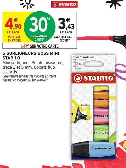 5 SURLIGNEURS BOSS MINI STABILO