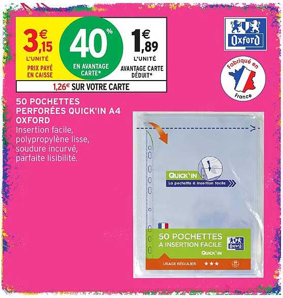 50 POCHETTES PERFORÉES QUICK'IN A4 OXFORD