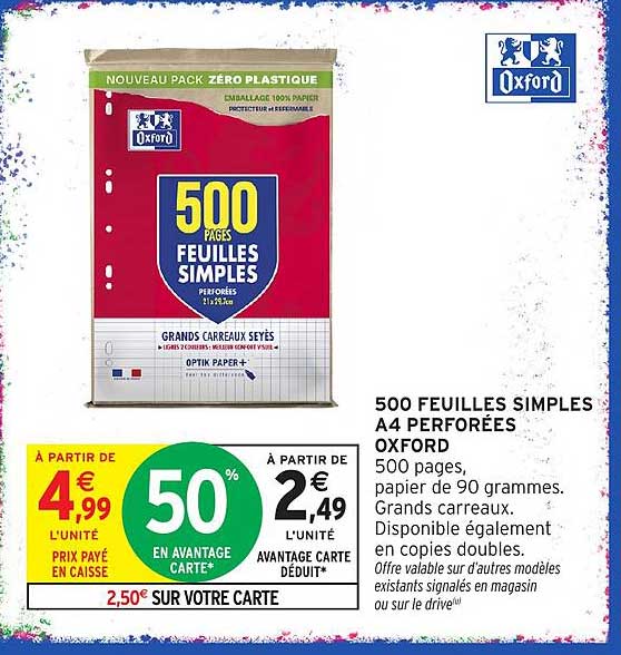 500 FEUILLES SIMPLES A4 PERFORÉES OXFORD