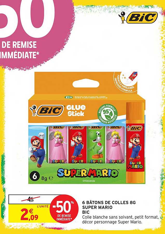 6 BÂTONS DE COLLES 8G SUPER MARIO BIC