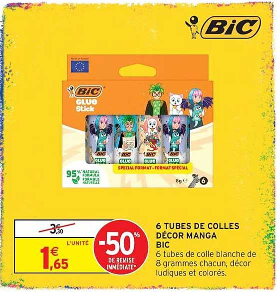 6 TUBES DE COLLES DÉCOR MANGA BIC