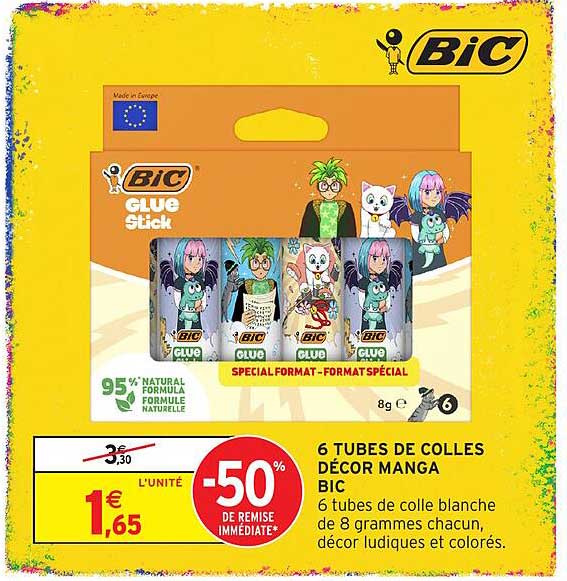 6 TUBES DE COLLES DÉCOR MANGA BIC