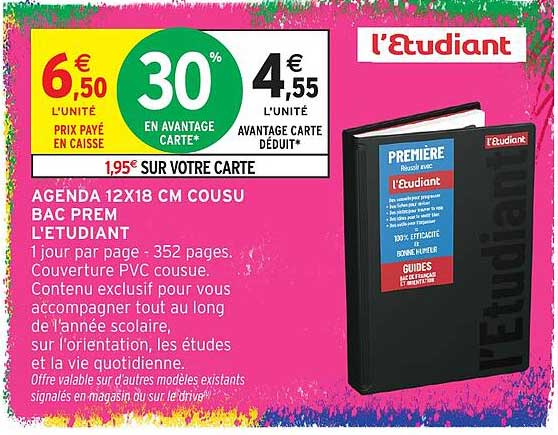 AGENDA 12X18 CM COUSU BAC PREM L'ETUDIANT