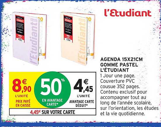 AGENDA 15X21CM GOMME PASTEL L'ÉTUDIANT
