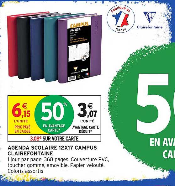 AGENDA SCOLAIRE 12X17 CAMPUS CLAIREFONTAINE
