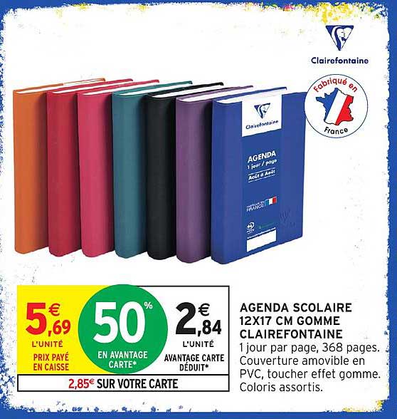 AGENDA SCOLAIRE 12X17 CM GOMME CLAIREFONTAINE