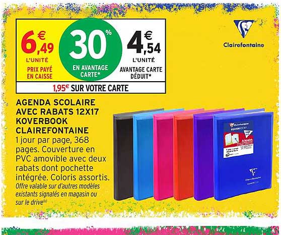 AGENDA SCOLAIRE AVEC RABATS 12X17 KOVERBOOK CLAIREFONTAINE