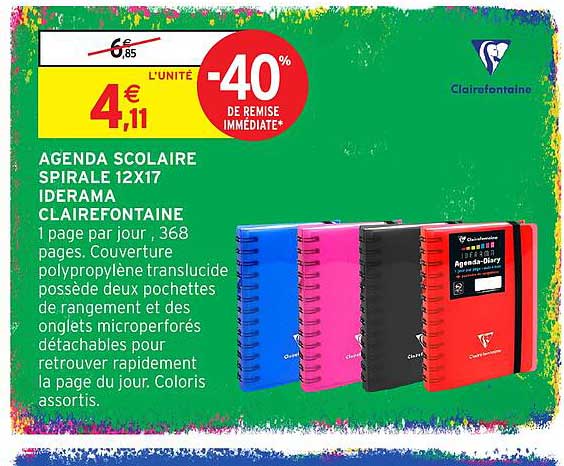 AGENDA SCOLAIRE SPIRALE 12X17 IDÉRAMA CLAIREFONTAINE