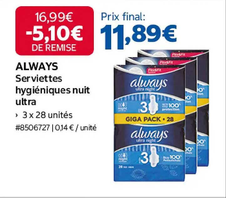 ALWAYS Serviettes hygiéniques nuit ultra