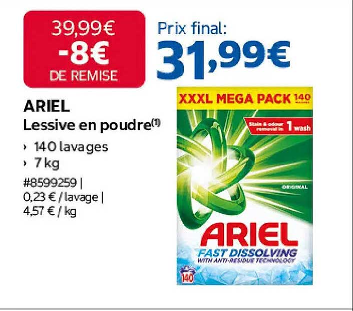 ARIEL Lessive en poudre(!) 140 lavages 7 kg