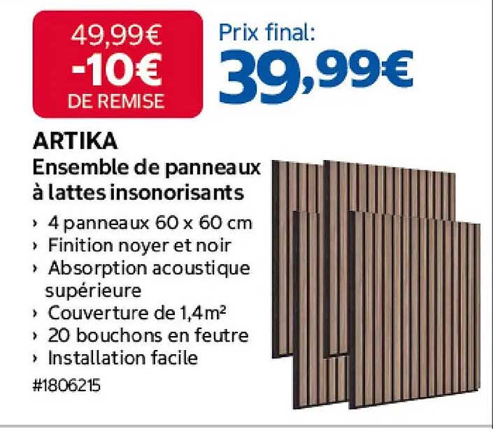 ARTIKA Ensemble de panneaux à lattes insonorisants
