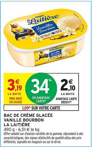 BAC DE CRÈME GLACÉE VANILLE BOURBON LA LAITIÈRE
