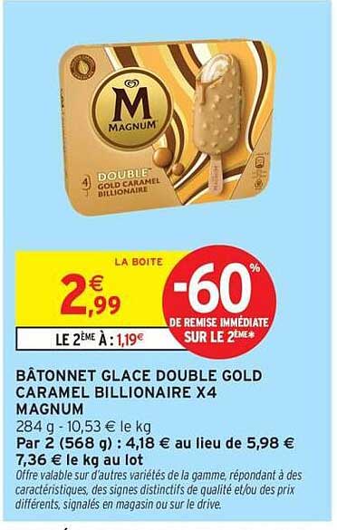 BÂTONNET GLACE DOUBLE GOLD CARAMEL BILLIONAIRE X4 MAGNUM