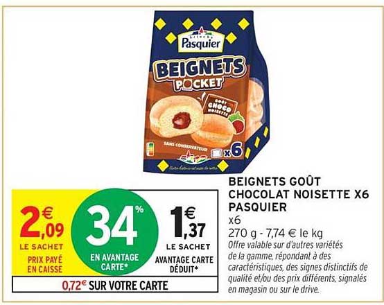 BEIGNETS GOÛT CHOCOLAT NOISETTE X6 PASQUIER