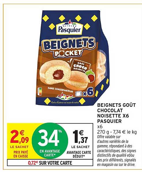 BEIGNETS GOÛT CHOCOLAT NOISETTE X6 PASQUIER