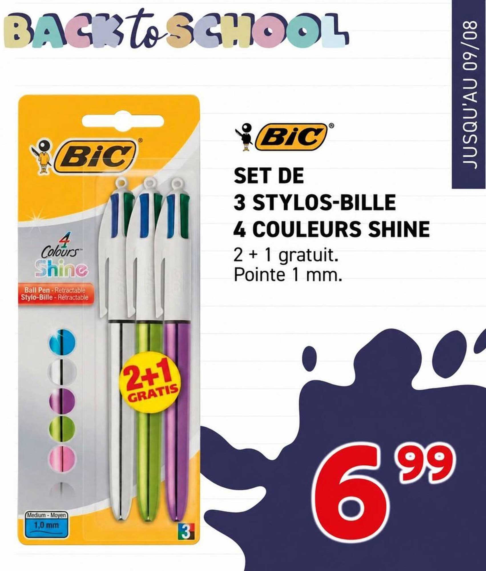 BIC SET DE 3 STYLOS-BILLE 4 COULEURS SHINE