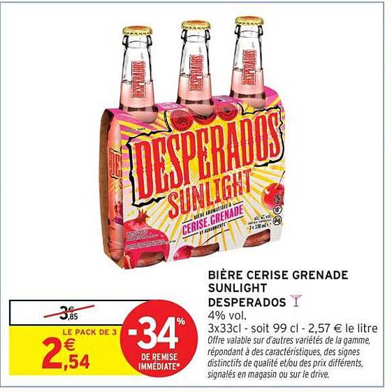 BIÈRE CERISE GRENADAE SUNLIGHT DESPERADOS