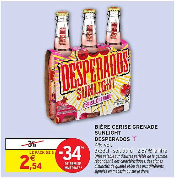 BIÈRE CERISE GRENADE SUNLIGHT DESPERADOS