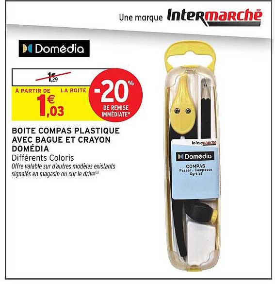 BOITE COMPAS PLASTIQUE AVEC BAGUE ET CRAYON DOMEDIA