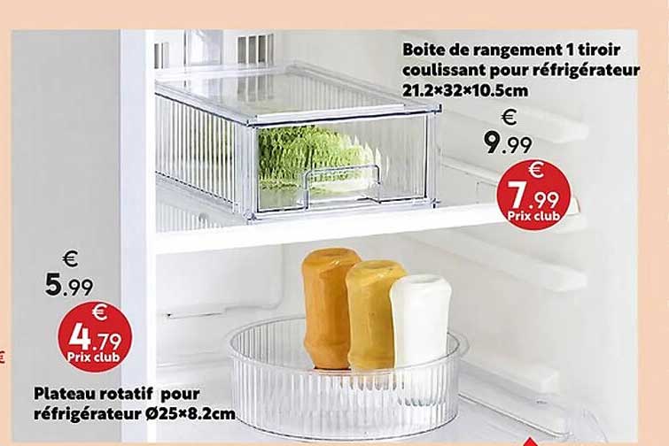 Boite de rangement 1 tiroir coulissant pour réfrigérateur 21.2×32×10.5cm