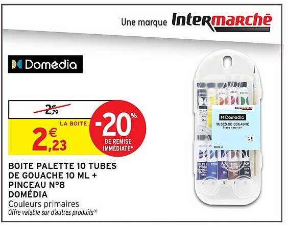 BOITE PALETTE 10 TUBES DE GOUACHE 10 ML + PINCEAU N°8 DOMÉDIA