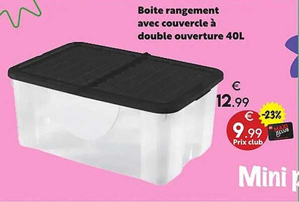 Boite rangement avec couvercle à double ouverture 40L
