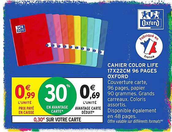 CAHIER COLOR LIFE 17X22CM 96 PAGES OXFORD