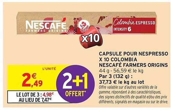 CAPSULE POUR NESPRESSO X 10 COLOMBIA NESCAFÉ FARMERS ORIGINS