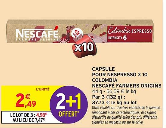 CAPSULE POUR NESPRESSO X 10 COLOMBIA NESCAFÉ FARMERS ORIGINS