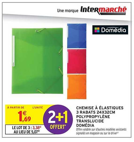 CHEMISE À ÉLASTIQUES 3 RABATS 24X32CM POLYPROPYLÈNE TRANSLUCIDE DOMEDIA