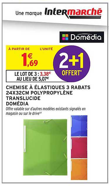 CHEMISE À ÉLASTIQUES 3 RABATS 24X32CM POLYPROPYLÈNE TRANSLUCIDE DOMÉDIA