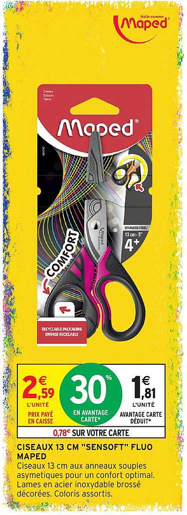 CISEAUX 13 CM "SENSOFT" FLUO MAPED